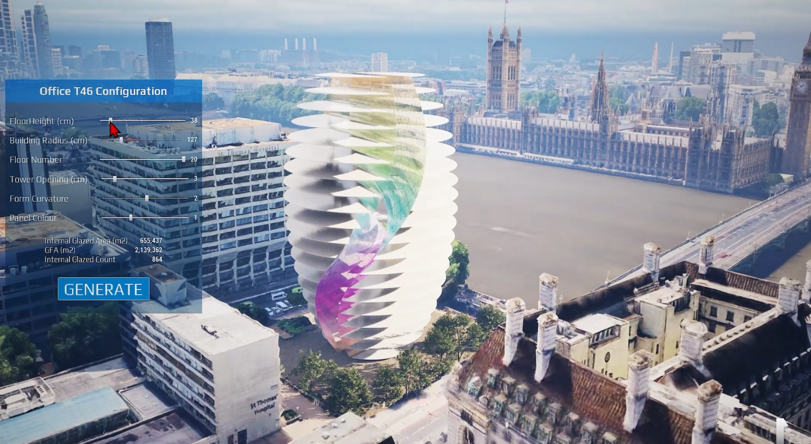 Arki Engine real-time parametric tower configurator running in Unreal Engine