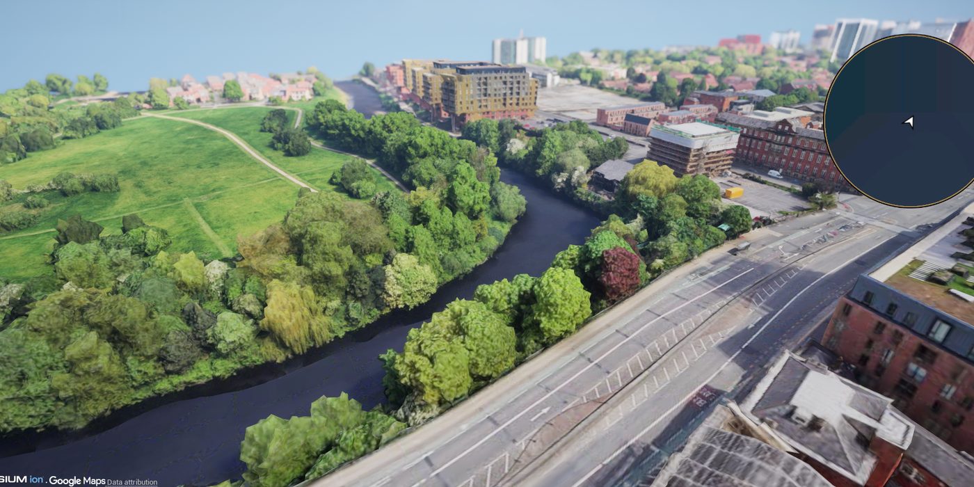 Aerial view of a riverside neighbourhood used as the consultation base map
