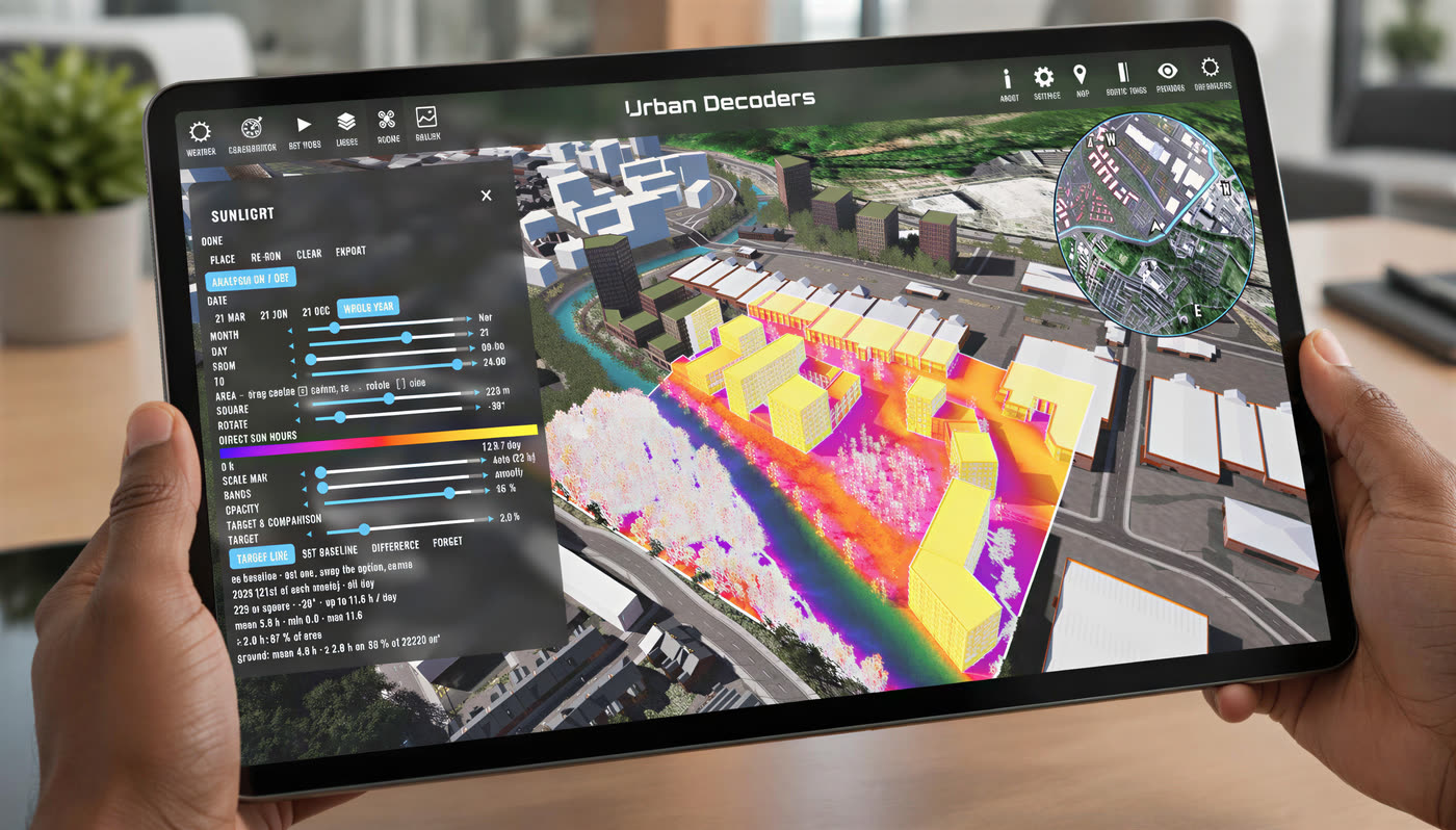 Solar analysis of the Stockport East twin running on a tablet